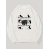 Men's Casual Crew Neck Sweatshirt With Cat And Accordion Note Pattern.