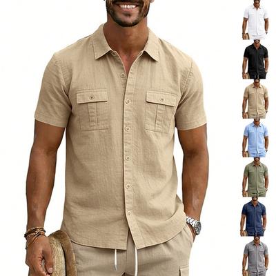 2026 Men's Summer Linen Casual Trendy Outdoor Sports Breathable Multi-Pocket Workwear Collar Short-Sleeved Shirt