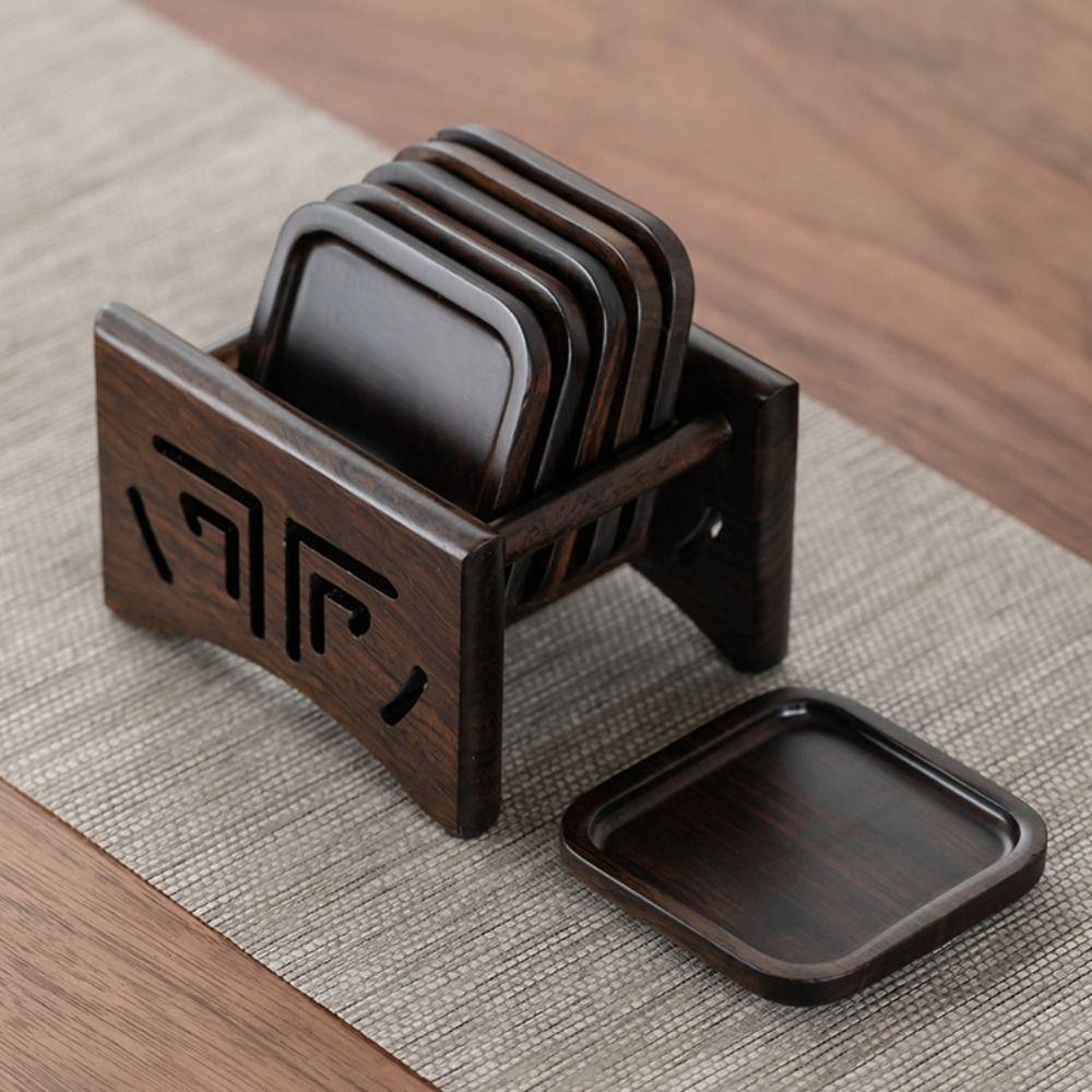 High-End Black Sandalwood Coaster Heat Insulation Heat Resistant Cup Mat Tea Ceremony Accessories Tea Tray Dining Table