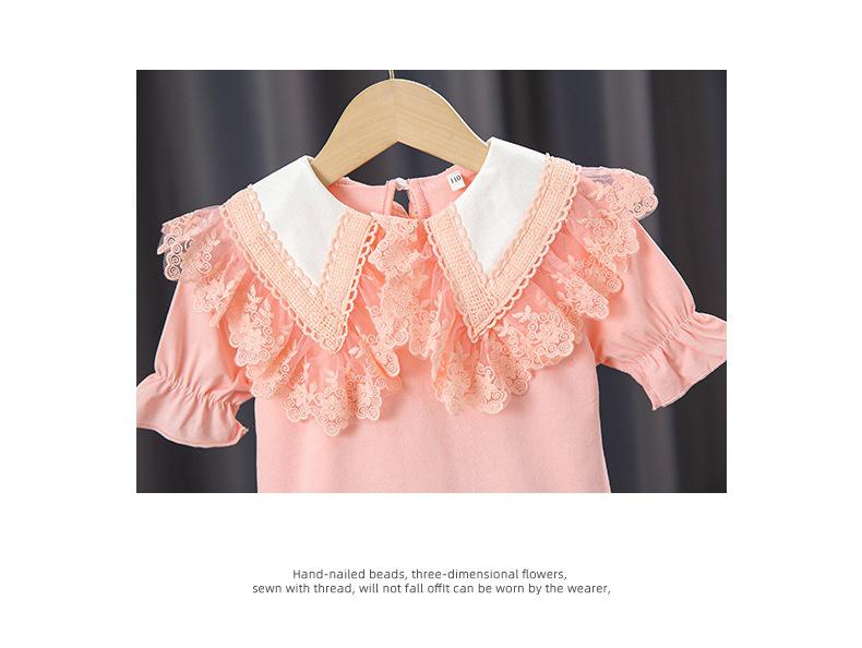 Girls' Fashionable Short-Sleeve Doll Collar Pure Cotton T-Shirt - Summer Trendy Tee for Ages 6+