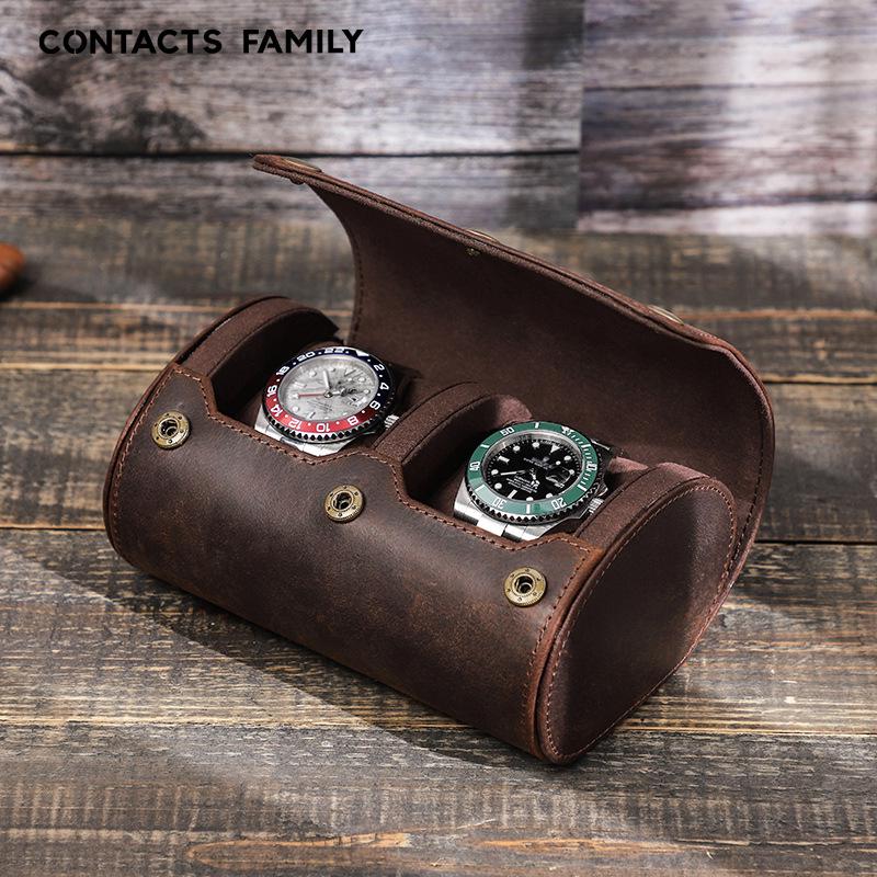 Retro Crazy Horse Leather Watch Box: Portable Travel Storage for Couples