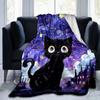 1pc Night Sky Black Cat Blanket  Soft Throw for Home Decor, Gift Idea, Seasonal Use, Living Room, Travel, Camping, Car Blankets