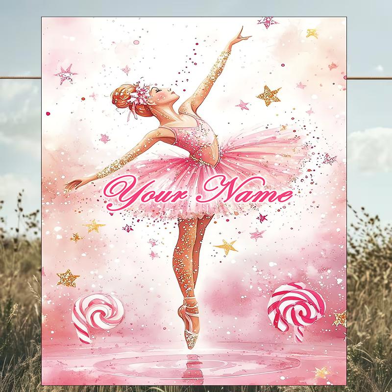 1PC Custom Name Ballerina Stars outdooor Flannel blankets Patterns Throw Blanket All-Season Soft Gift for Couch, Bed, Camping gifts