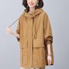 2024 Women's Plus Size Hooded Cotton Trench Coat - Spring & Autumn Casual Mid-Length Style