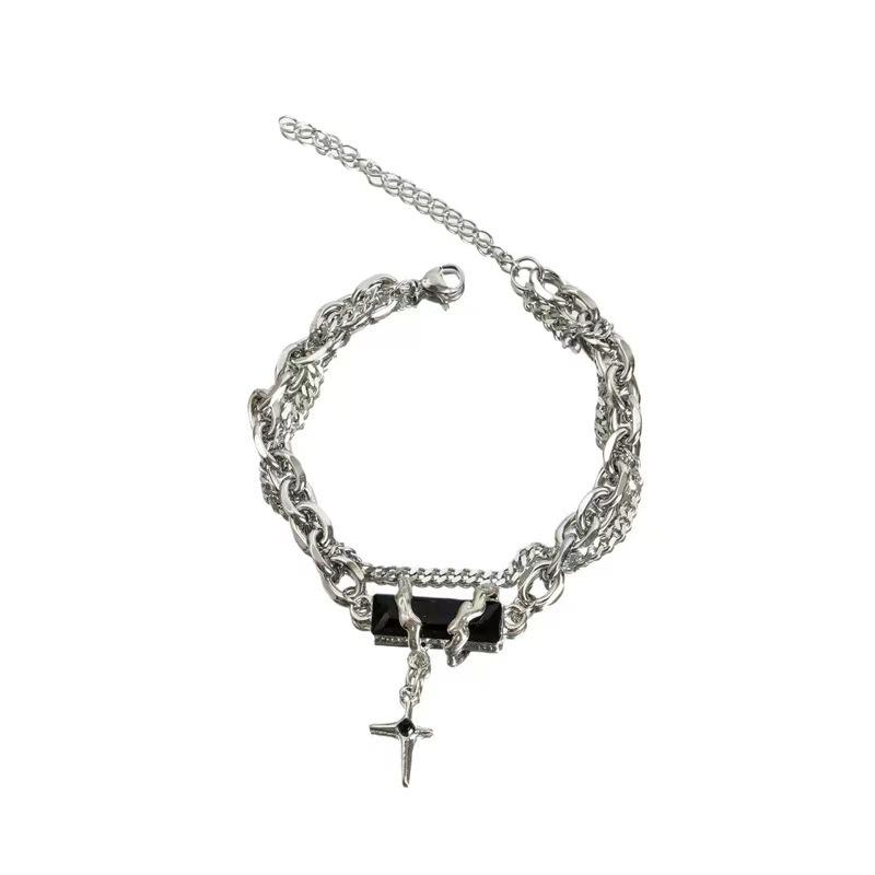 

Star winding black gemstone mango star cross bracelet men s personality simple ins cold wind couple jewelry accessories