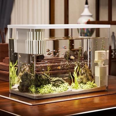 PET+ABS Fish Tank Transparent Drop Resistant Desktop Aquarium with Lid Hydroponic Tank Ecological Water Tank for Home