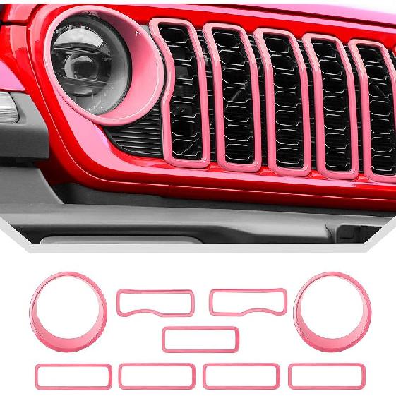 JeCar Grill Erts For Jeep Wrangler JL JLU 2024+ Grill Covers & Headlight Covers Trim Kit Accessories (Red)
