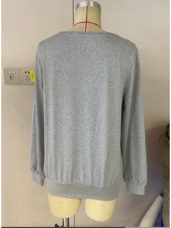 Herbst & Winter Einfarbig Langärmeliges Quadratischer Ausschnitt Zweiteiliger Look Lockeres T-Shirt