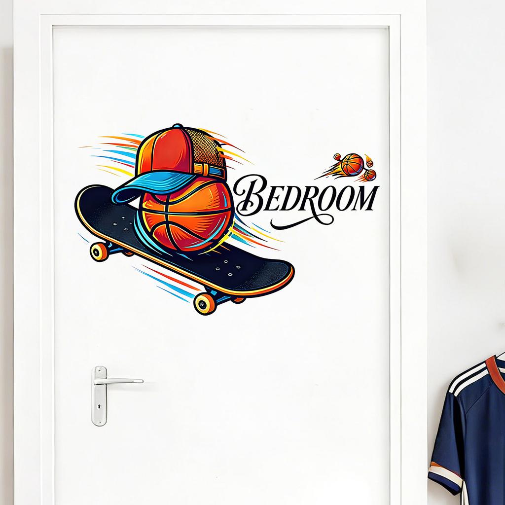 Basketball Skateboard Self Adhesive Wall Sticker for Bedroom Study Sports Room Living Room Door Decor