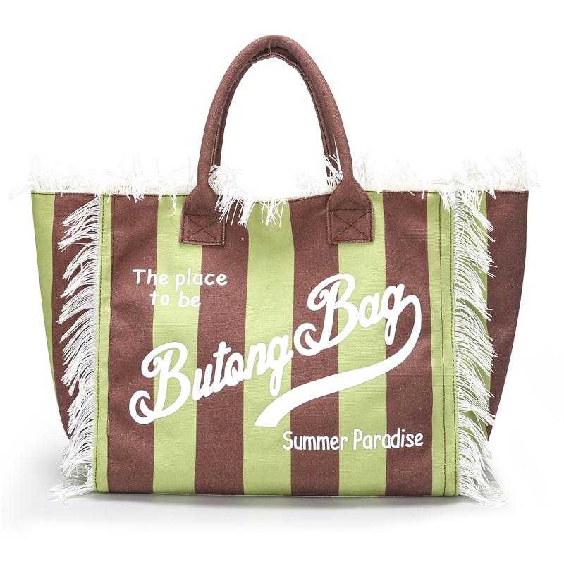 Striped Women's Tote Bag Contrast Color Letter Large Capacity Shoulder Bag Commuter Underarm Bag