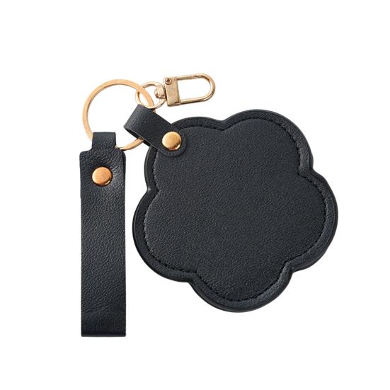 Faux Leather Flower Makeup Mirror Waterproof Portable Vanity Mirror Keychain