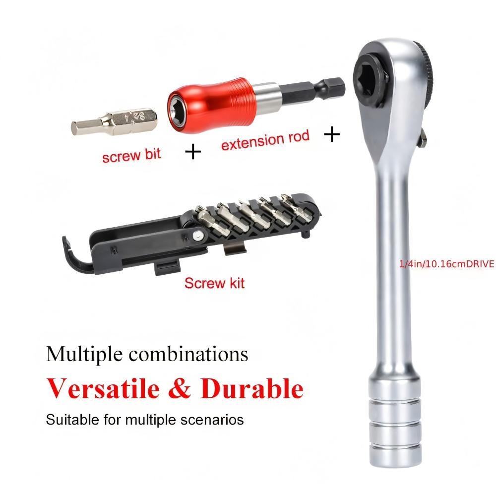 Bicycle Ratchet Wrench Set, Portable Bicycle Tool, Multi-function Tool, Foldable Hex Wrench Screwdriver Tool Set, Hex Wrench with Tire Lever