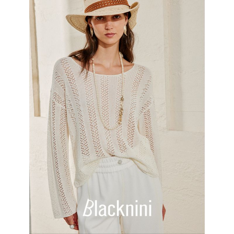 Blacknini "Light Breathing" Ingot Needle Tencel Triacetate Cut Out Texture Knitting Tops/Pants