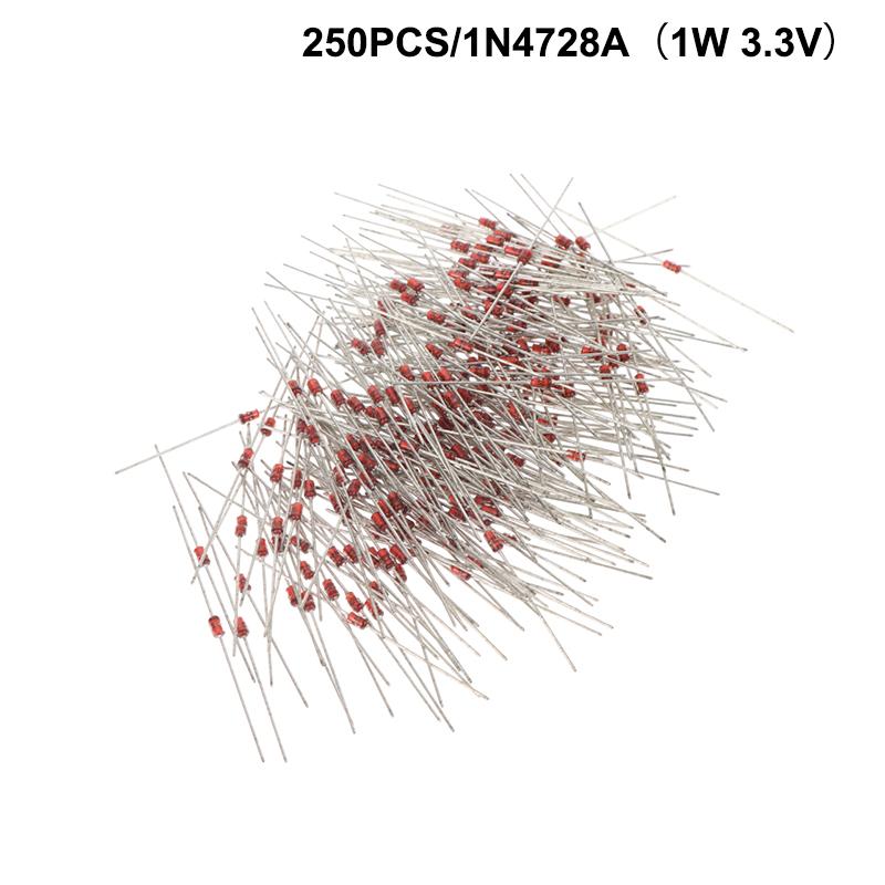 250Pcs/Set 1W Direct Insertion Voltage Regulator Diode 3.9V 4.7V 5.1V 7.5V 10V 12V 15V 1N4733/4742A