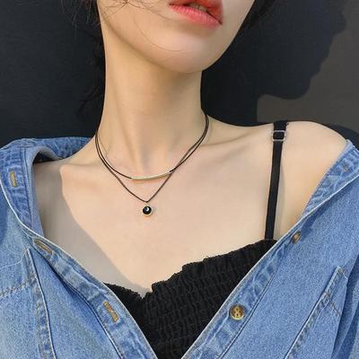 Collana Girocollo Nera Doppia Pelle Cristallo - Stile Europeo e Americano.