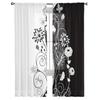 Czarno-biały wzór kwiatowy tiulowe zasłony do salonu dekoracja sypialni przezroczysta szyfonowa zasłona okienna z prześwitującego woalu