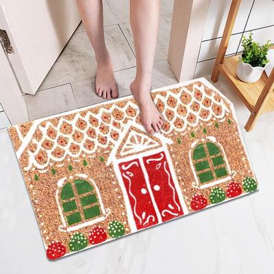 Christmas Front Door Rug Entrance Mat Non Slip Gingerbread House Door Mat for Shower Floor Living Room Kitchen Porch Indoor