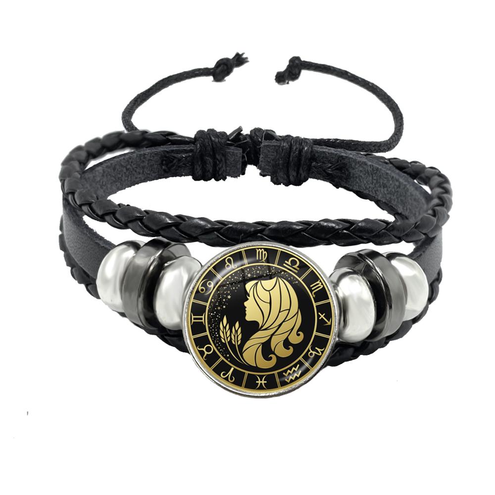 Bracciale Costellazione 1/12 Scorpione Sagittario Capricorno Acquario Corda Nera Bottone in Pelle Gioielli Zodiacali Regalo