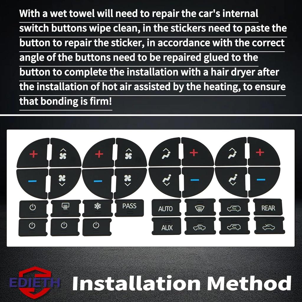 AC Button Repair Decal Dash Switch Stickers Black for Chevy Avalanche Silverado Suburban Tahoe GMC Sierra Yukon 2007-2014 Control Button Repair