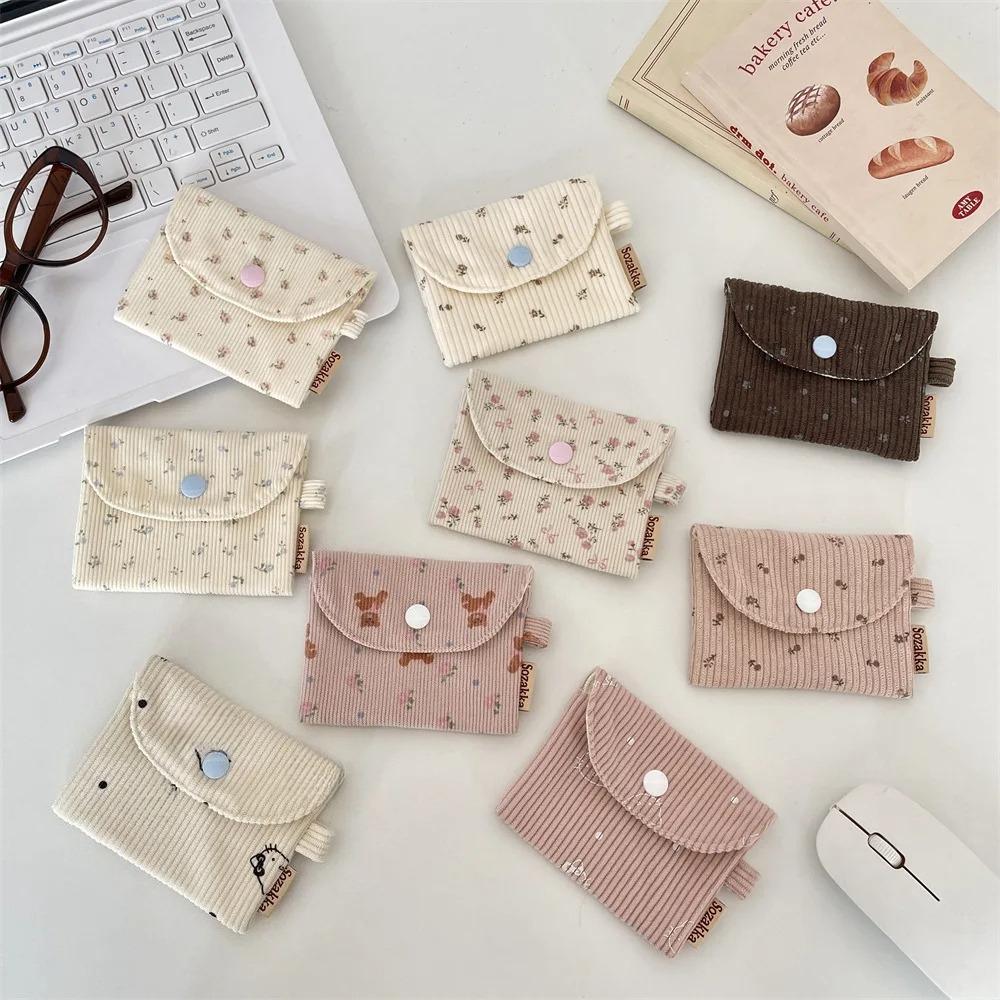 New Floral Corduroy Card Bag Small Coin Wallet Hasp Coin Purse Student ID Card Holder Kids Cute Purse Bus Card Sleeve