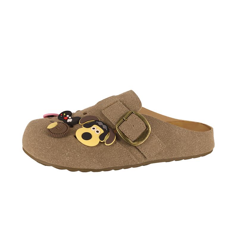 Fashion New Women's Shoes Cute Baotou Suede Leather Shoes Trendy Women's Home Sandals Summer Retro Fashion Designer Garden Shoes 34-42