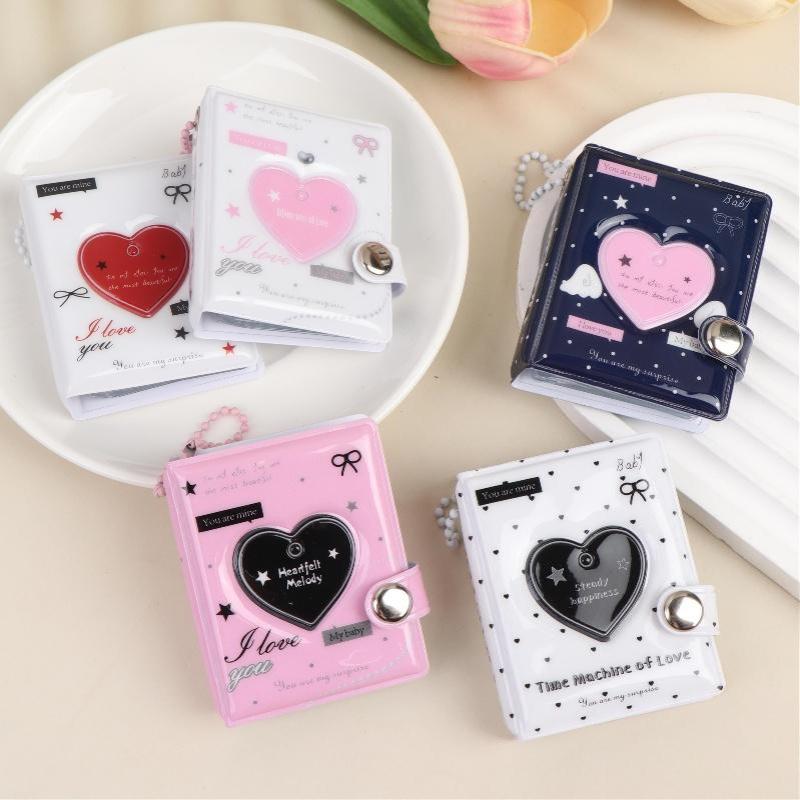 Mini Cute Heart Photocard Album 32 Pockets Portable Clear Kpop Card Holder for Idol Collectibles Travel Souvenir Gift