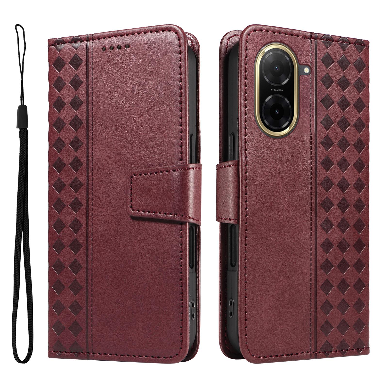 

Для Xiaomi Redmi A5 NFC (173.45*79.35*8.45мм) Шкіряний чохол-гаманець-підставка з тисненням у вигляді сітки, чохол для телефону зі шнурком Wine Red