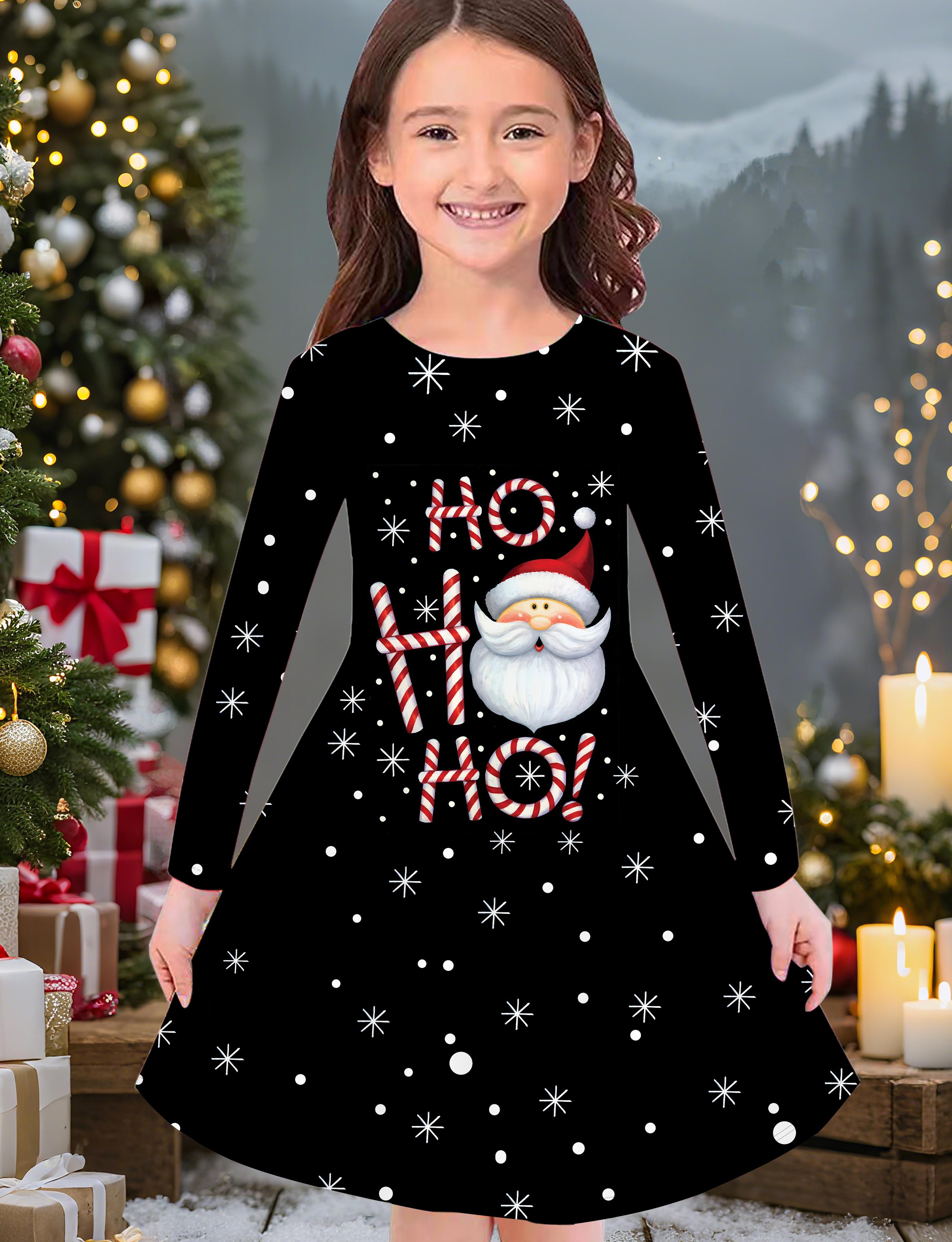 

Модное осенне-зимнее платье для девочек, 3D Рождественский принт, Круглый вырез, Длинное детское платье-футболка, Повседневное универсальное, Рождественская одежда 110