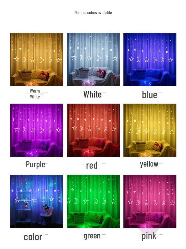 LED Star and Moon Curtain Lights - Waterproof Decorative String Lights for Birthday, Party, and Holiday Décor