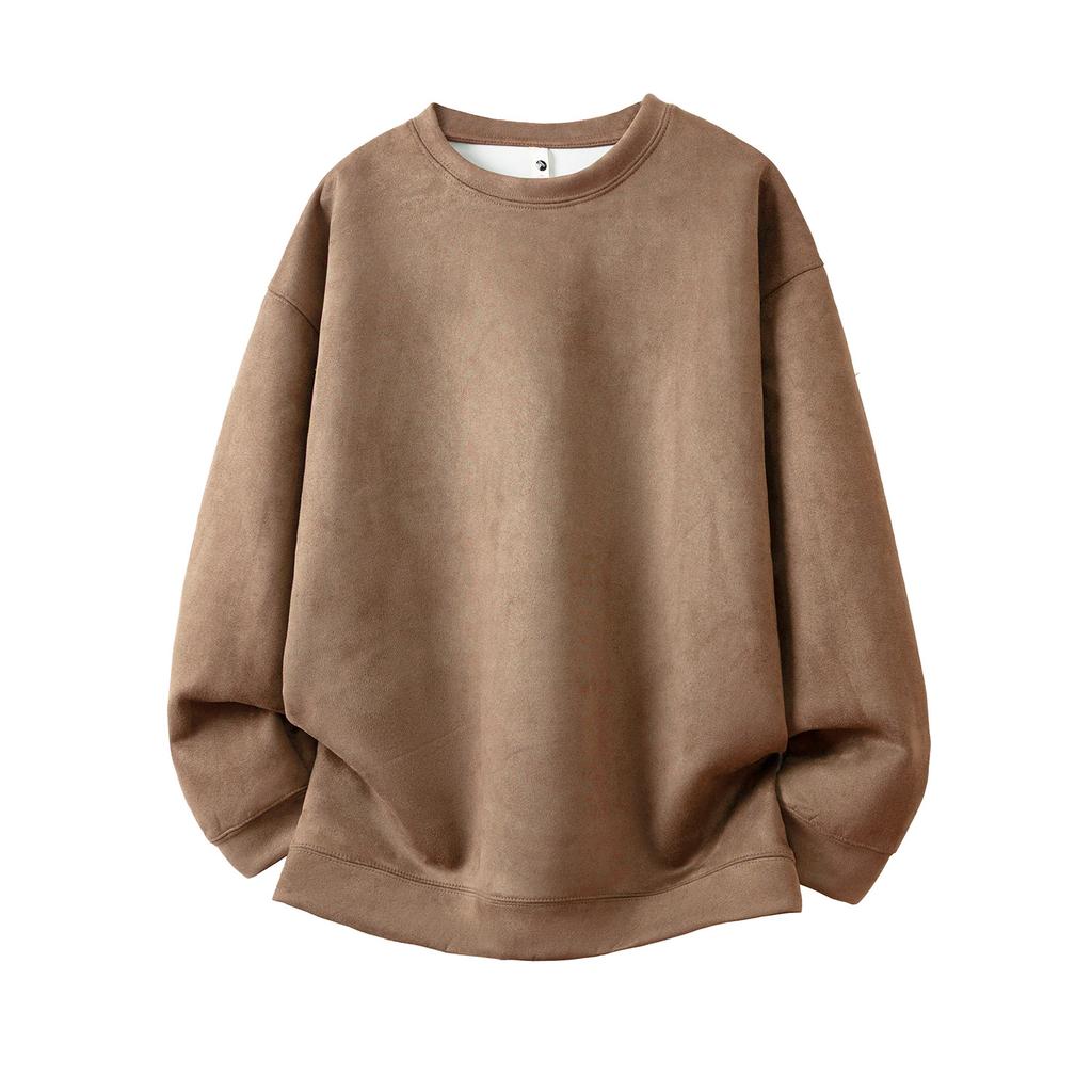 Herbst Herren Einfarbig Wildleder Rundhals Pullover Jacke Herren Lässiger Lockerer Pullover