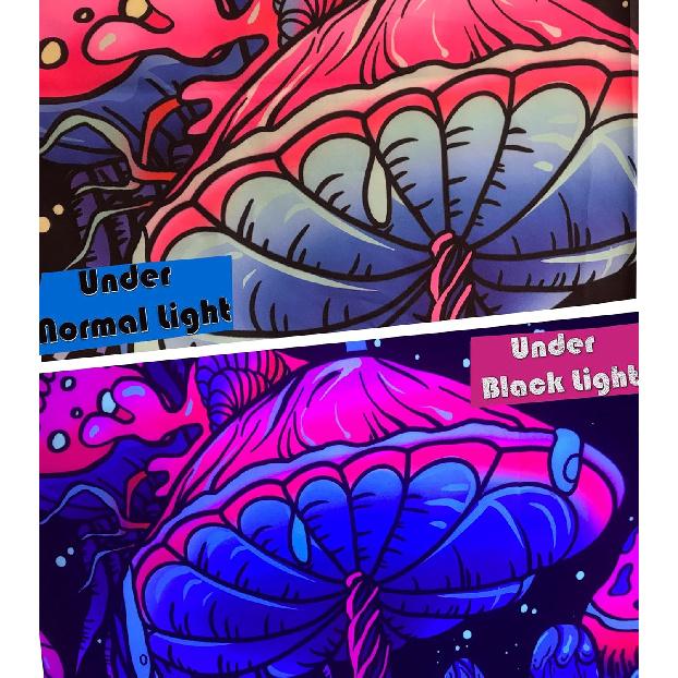 TUGCAY Blacklight Mushroom Tapestry, Glow In The Dark Tapestry Black Light Plant Fantasy UV Reactive Mushroom Butterfly Moon Tapestries Posters Wall