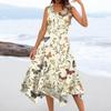 Women's Casual Fashion Round Neck Sleeveless Floral Print Irregular Hem Midi Dress