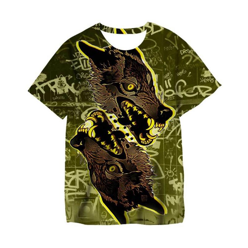 European and American Trendy New Animal Wolf Cool 3D Digital Printed Pattern Street Style Men's Casual T-shirt