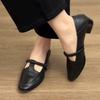 Retro Laced Leather Shoes with Thick Heels and Round Toes, Single Shoes