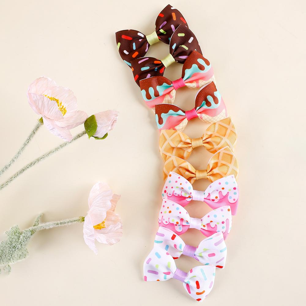 10pcs New Ice Cream Hair Clips for Girls Colourful Bow Hairpin Grosgrain Ribbon Headwear Boutique Barrettes Kid Hair Accessories