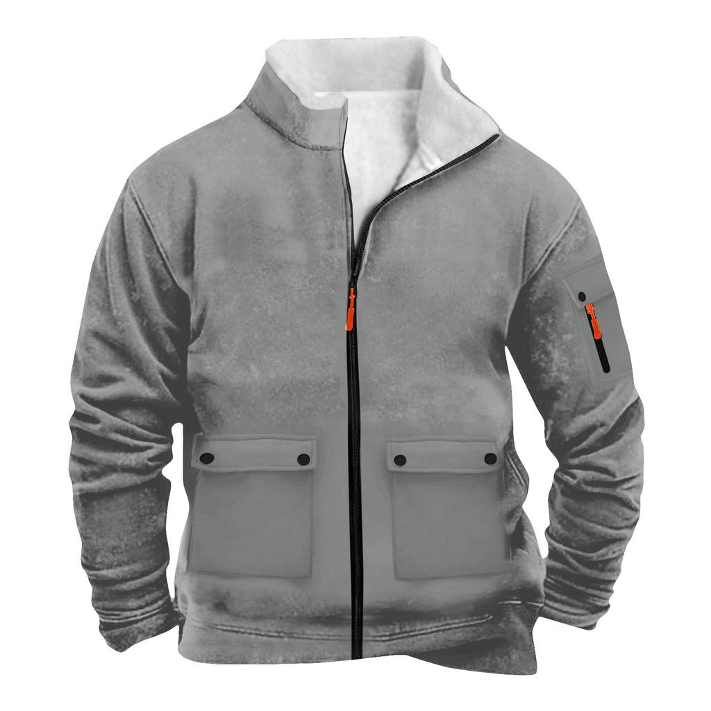 Men's Solid Color Zipper Pocket Zipper Sweatshirt Jacket Men's Sports Large Size Casual Sweatshirt Jacket