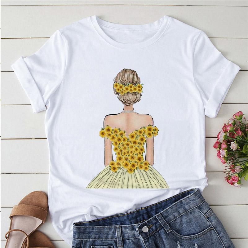 Flower Pretty Girl Fashion Trend Oversized Tops Custom T-Shirt Kawaii O-Neck Tshirt Soft Clothes For Women Female Tee-Shirt