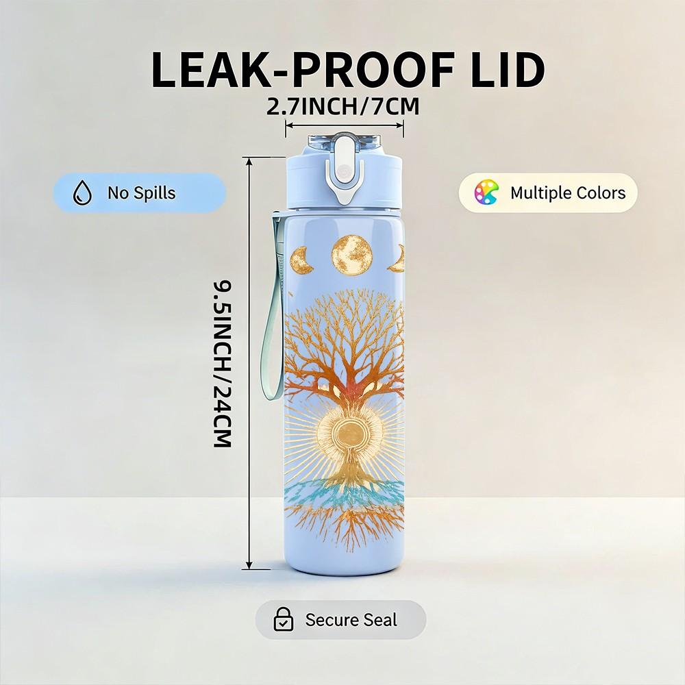 1PC Glowing Tree Of Life Print 750ml Color Plastic Sports Water Bottle Leakproof Flip Straw Lid Suitable for Sports Office Home Use