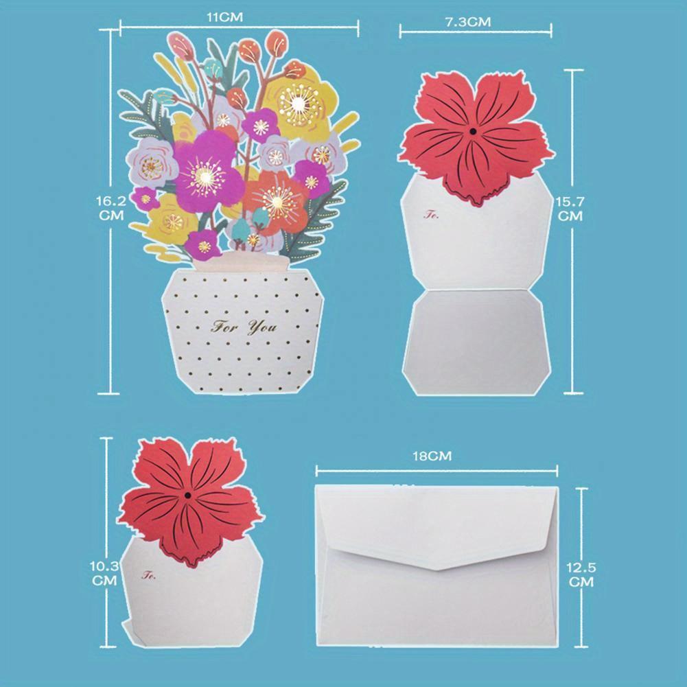 1 Set Greeting Card DIY Handwriting Paper Art 3D Folding Flower Pop Up Mother's Day Card with Envelope Anniversary Gifts Present