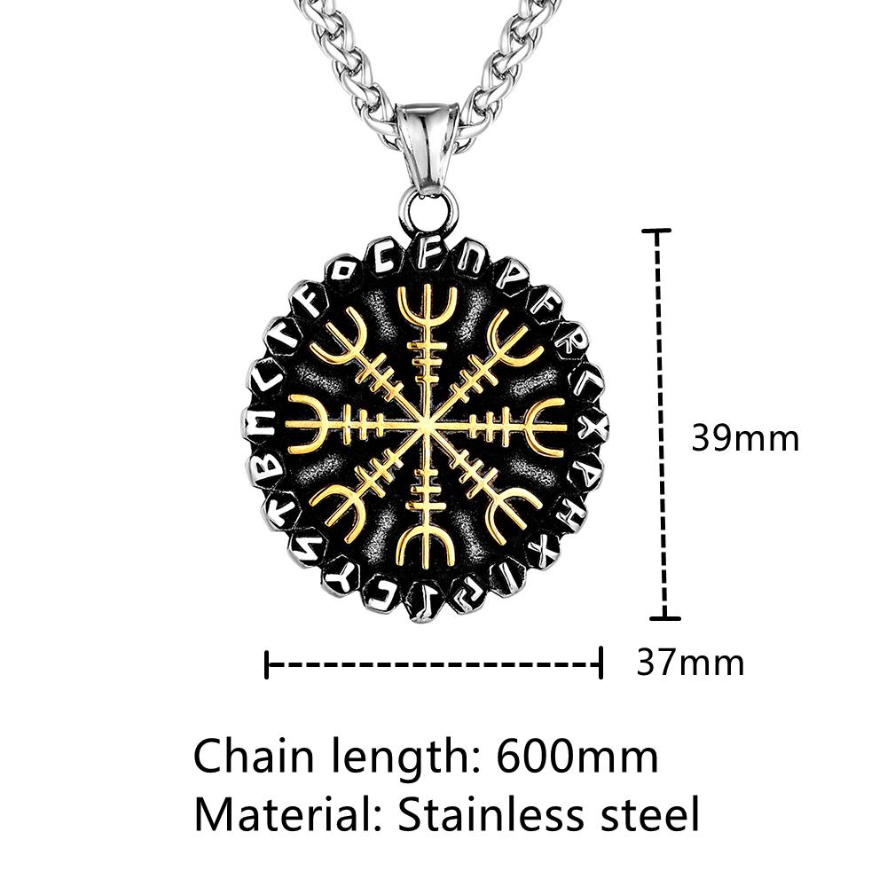 Classic Norse 24 Runes Viking Compass Necklaces Mens Amulet Vegvisir Pendant Stainless Steel Chain Icelandic Male Jewelry Gifts