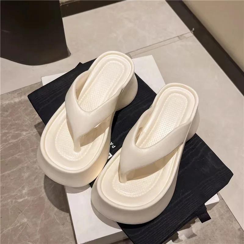 Women Fashion EVA Platform Slippers Solid Color Clip Toe Wedge Sandals Woman 2025 Summer Thick Sole Anti Slip Beach Flip Flops