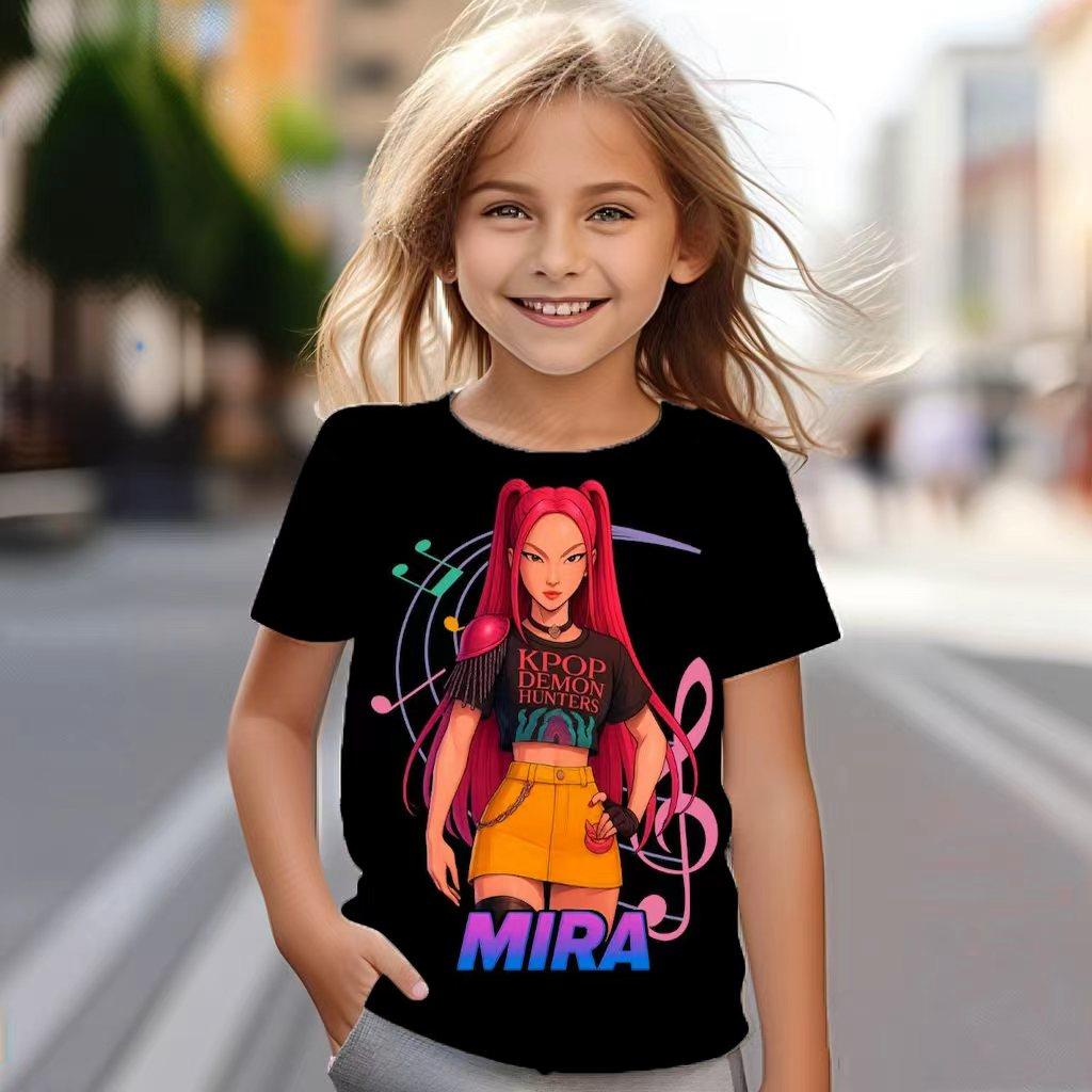 

KPop Мисливці на Демонів Периферійний Літній Зручний Модний Дитячий Одяг Модний Повсякденний М який Креативна Барвиста Футболка для Дівчаток 110