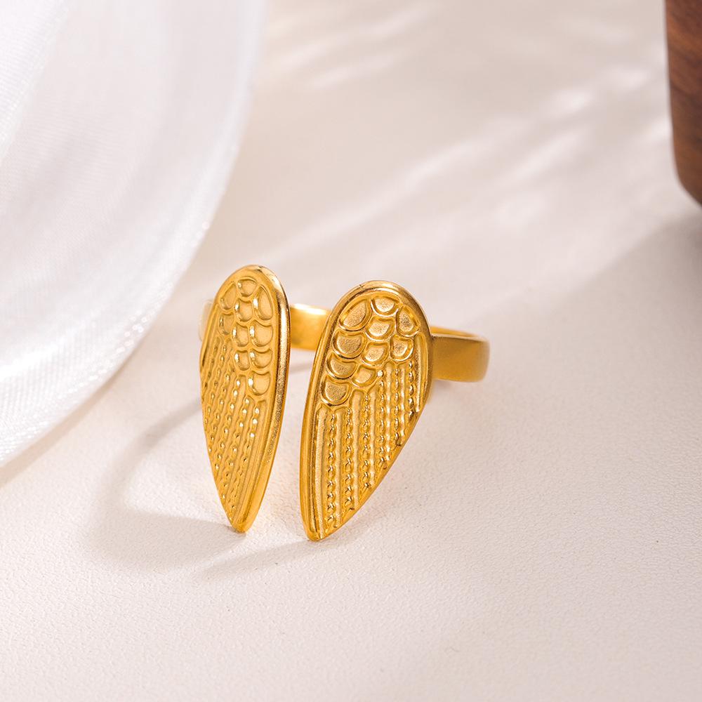 Creative Stainless Steel Cartoon Wings Rings for Women Girls Vintage Personlity Gold Color Opening Ring Trend Jewelry Wholesale