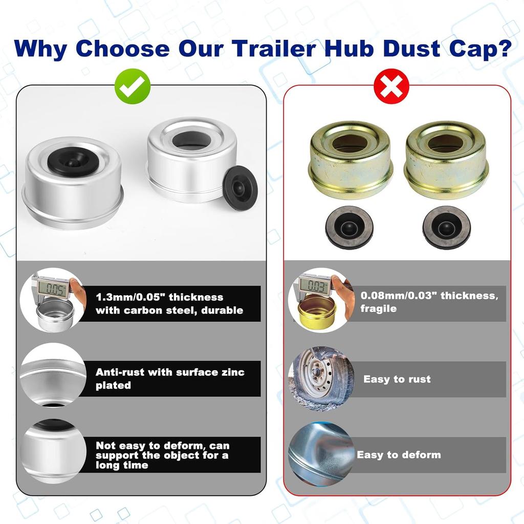 4Pack 2.72'' Trailer Hub Cap Trailer Wheel Bearing Dust Cap With Extra 4 Rubber Plugs Trailer Axle Dust Cap For EZ Lube Trailer Dust Cap 7000 To 8000