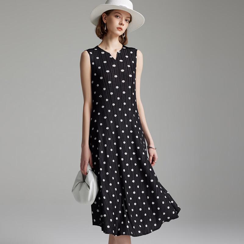 French Elegant Polka Dot Sleeveless V-neck Maxi Dress