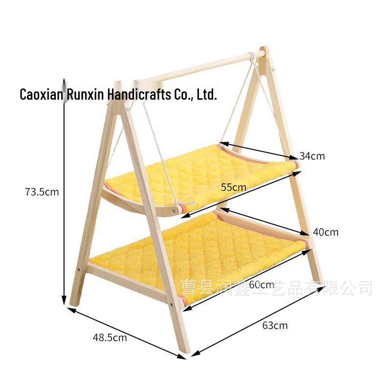 Cat Double-Layer Hammock Bed - Solid Wood Cradle & Swing House