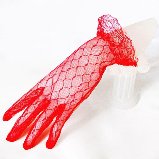 1 Pair Bridal Gloves Ruffle Cuffs Wrist Length Sheer Breathable Elegant Wedding Clothes Accessories Solid Color See-through Lace Wedding Gloves for
