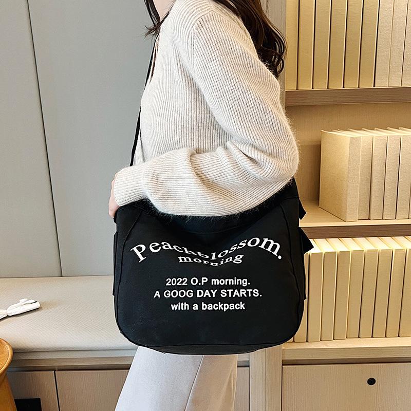 

2025 Retro Letter Canvas Crossbody Tote for Women - Versatile, Large Capacity Commute Bag чёрный