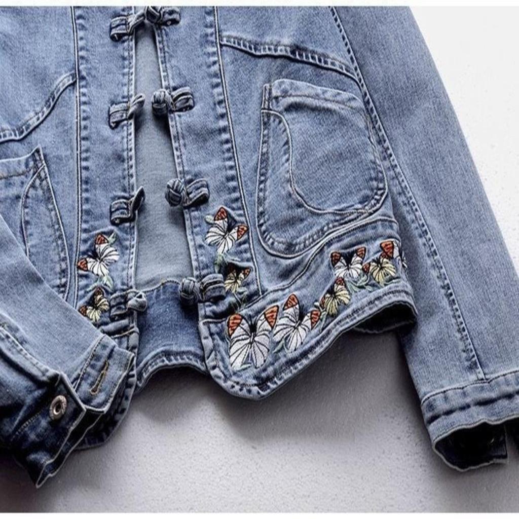 Kurtka dżinsowa damska z panelem, damska kurtka dżinsowa z nadrukiem w panterkę i długimi rękawami