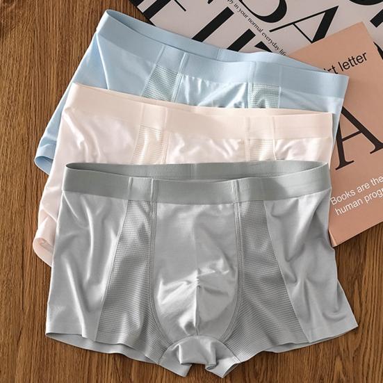 Men Boxer Briefs Mid-rise Elastic Waistband Breathable Mesh Shorts Underwear Solid Color U-Convex